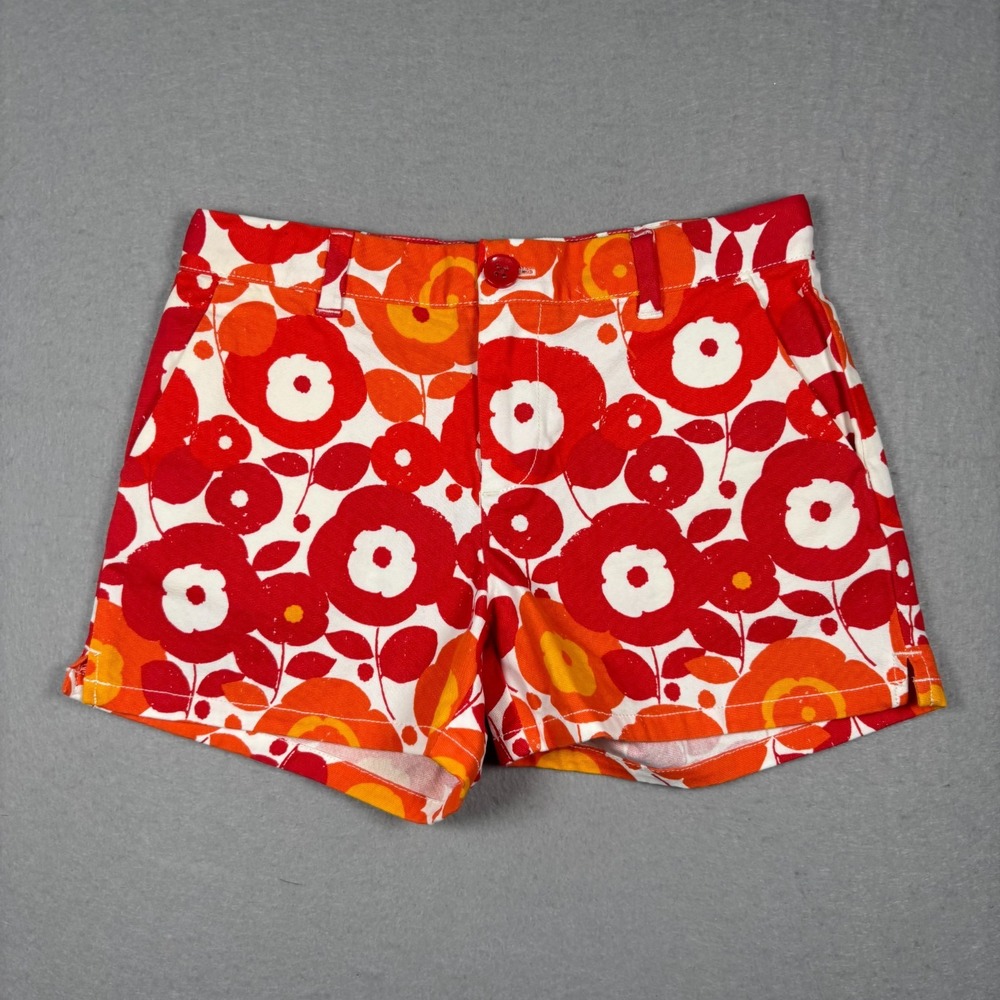 Gap Kids Girls Retro Floral Shorts Red Orange Poppy Print Size 12 R Mid Rise 3"